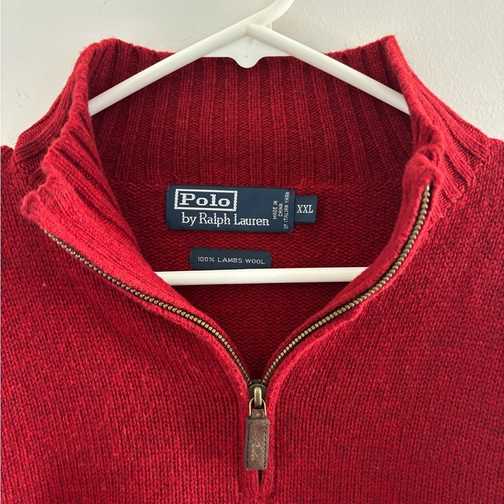 Gorgeous Polo by Ralph Lauren Red Quarter-Zip 100% Lambs Wool Size XXL - Picture 7 of 7